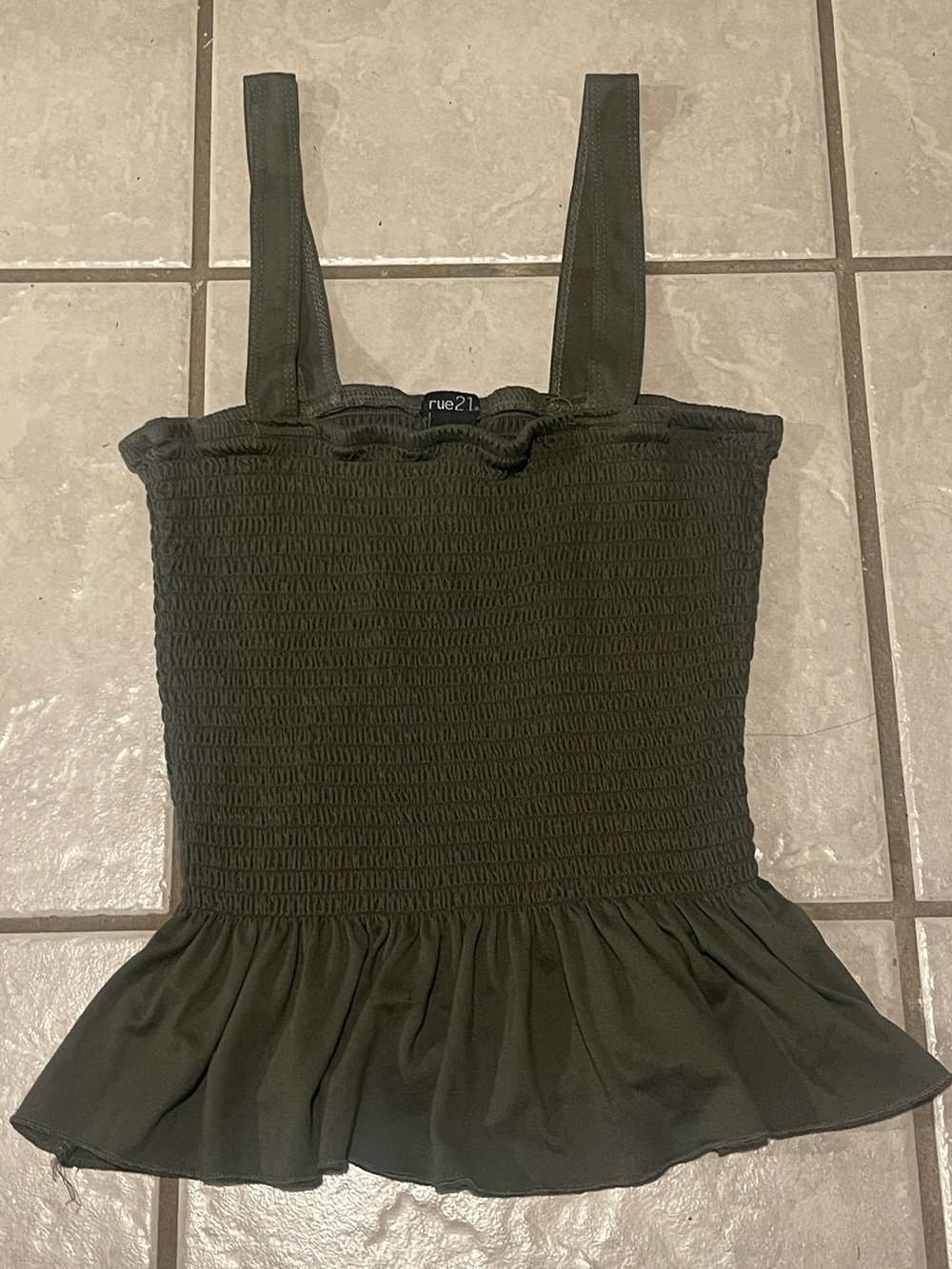 Y2K Rue21 Olive Smocked Peplum Cami Medium
